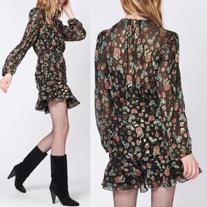 $560 VERONICA BEARD SILK BLEND ROBIN FLORAL DRESS W/ RUCHED WAIST - SZ 8